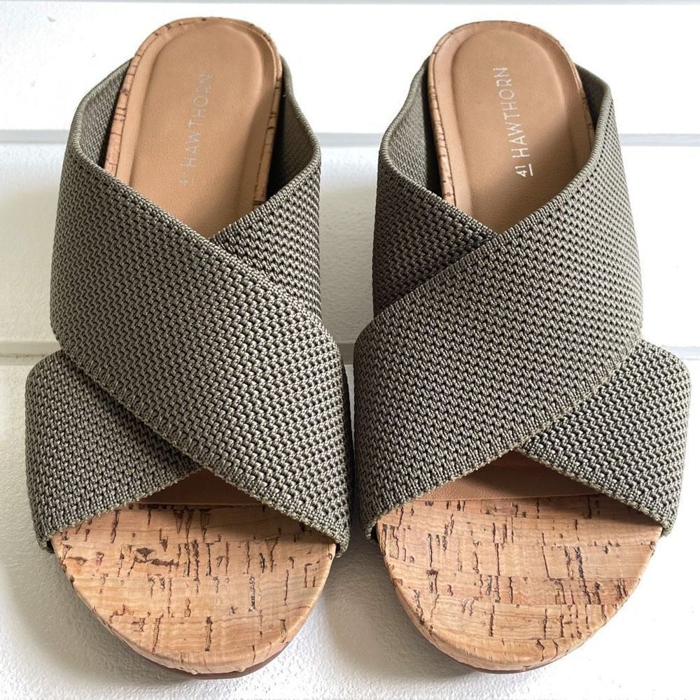 41 Hawthorn Women's Green Stretch Knit Mule Cork Wedge Joyce Sandals Size 6 - Picture 6 of 10